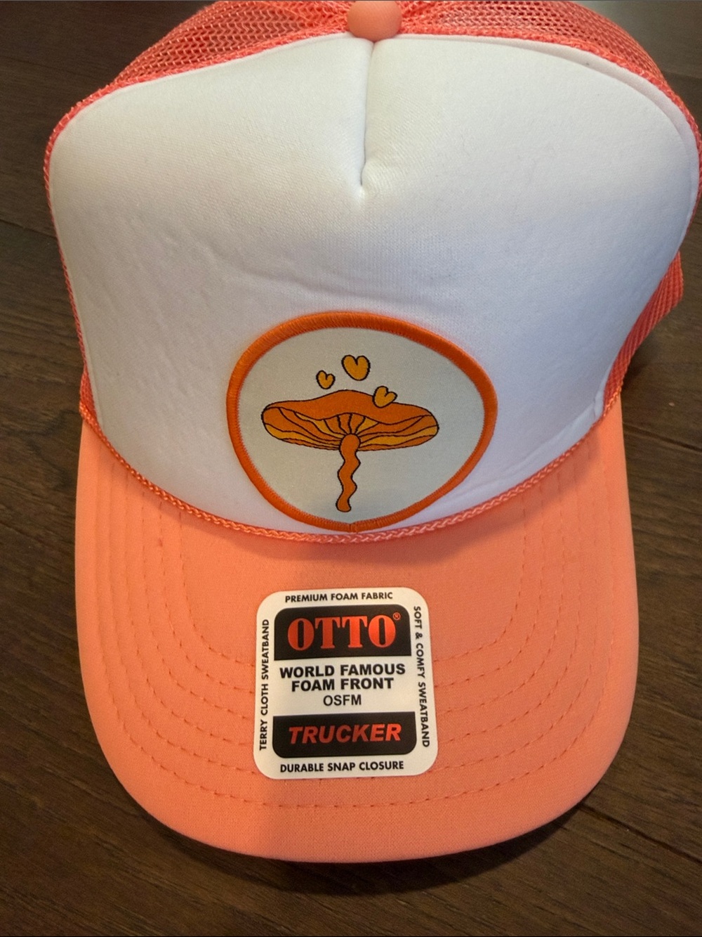 OTTO Coral and White Trucker Hat with Mushroom Patch New One Size - C36-047